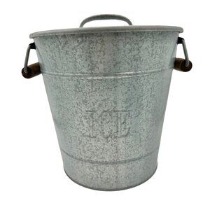 Galvanized Metal Ice Bucket With Lid Wood Accent Handles Handcrafted In Turkey